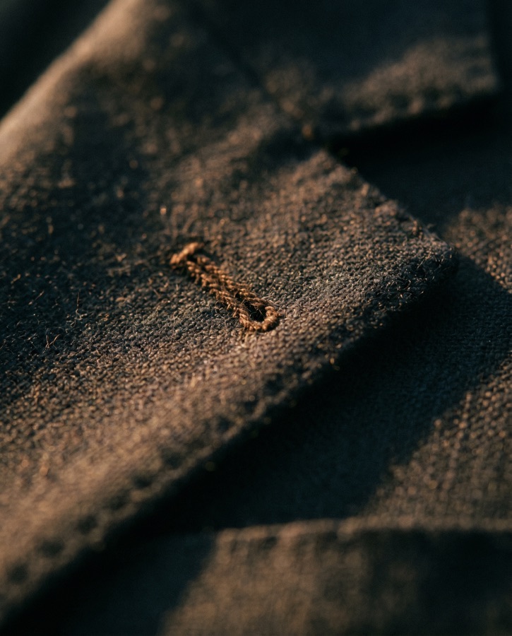 Macro detail of jacket lapel and stitching