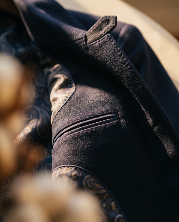 Macro detail of a jacket's interior lining and pocket